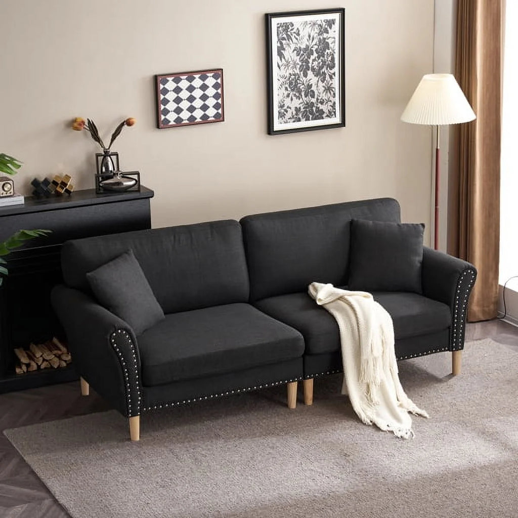 Black Upholstered 2-Seat Loveseat Sofa with 2 Pillows G1550