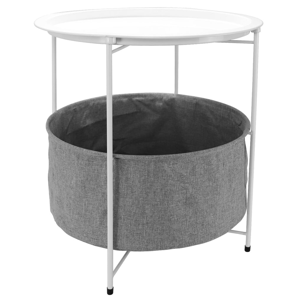Round Metal End Table with Fabric Storage Basket M805616