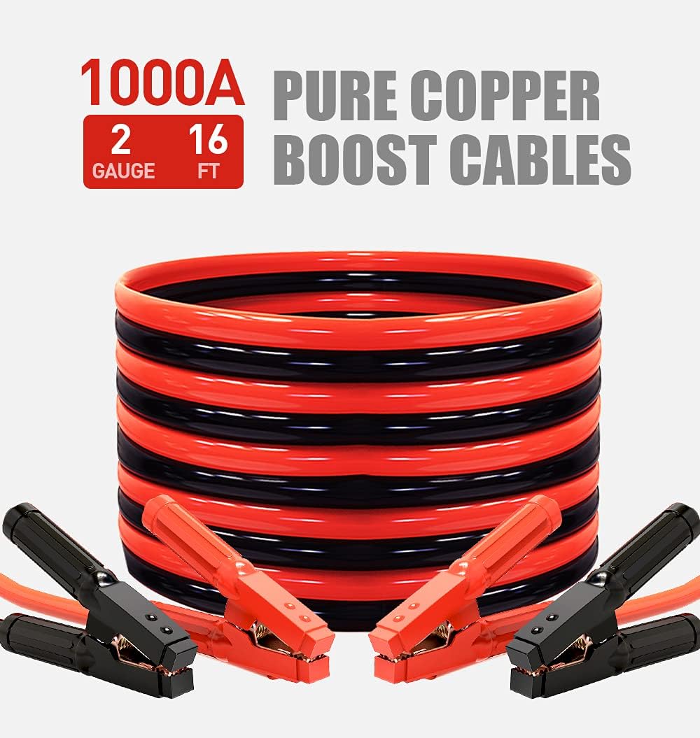 100% Copper Jumper Cables 2 Gauge 16 Feet Heavy Duty 1000AMP with Carry Bag S181040