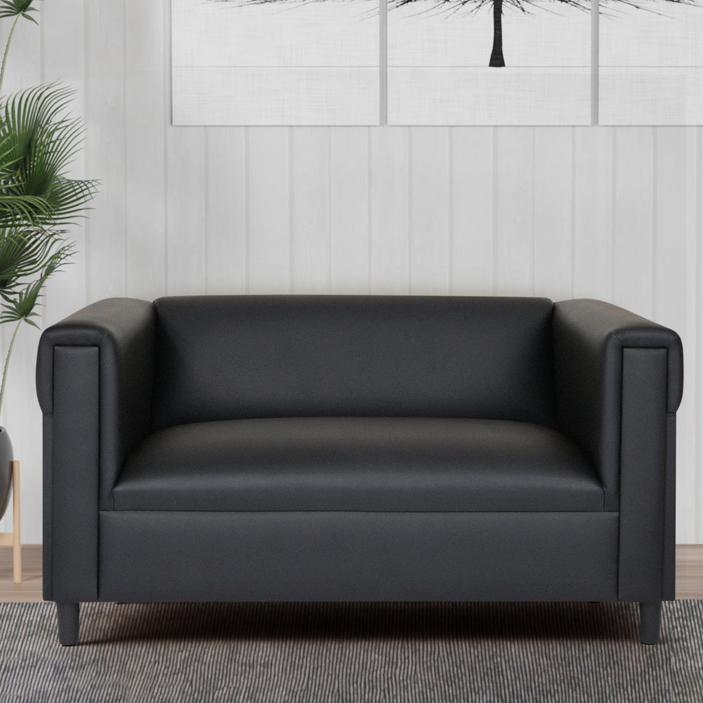 Black Faux Leather Loveseat Sofa with Solid Wood Frame O5055