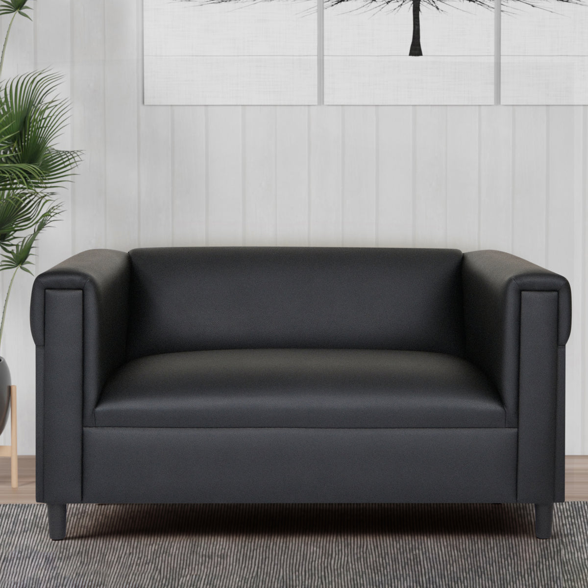Black Faux Leather Loveseat Sofa with Solid Wood Frame O5055