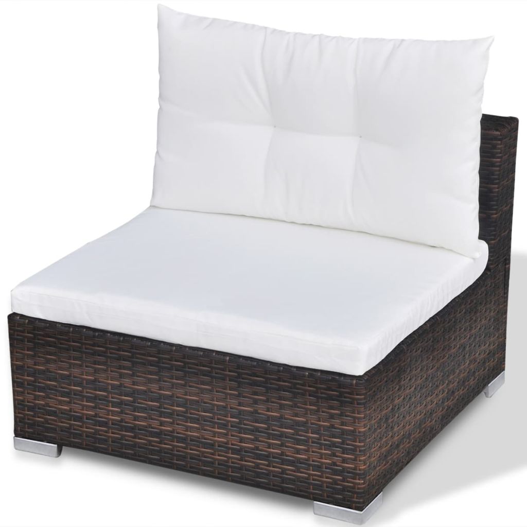 10 Piece Brown Poly Rattan Sectional Cushioned Sofa Set with Coffee Table and Ottoman P5722