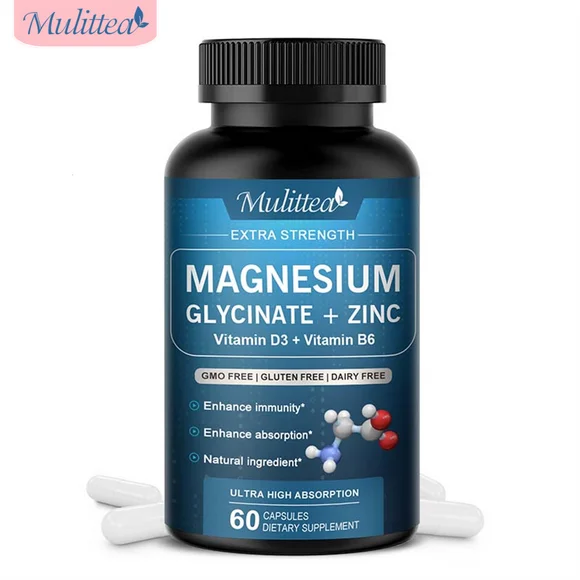Magnesium Glycinate 500mg with Zinc, Vitamin D3, Vitamin B6, 60 Vegan Capsules B82614