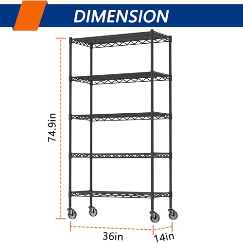 Adjustable Heavy Duty 3-Shelf Metal Wire Shelving Black V8862