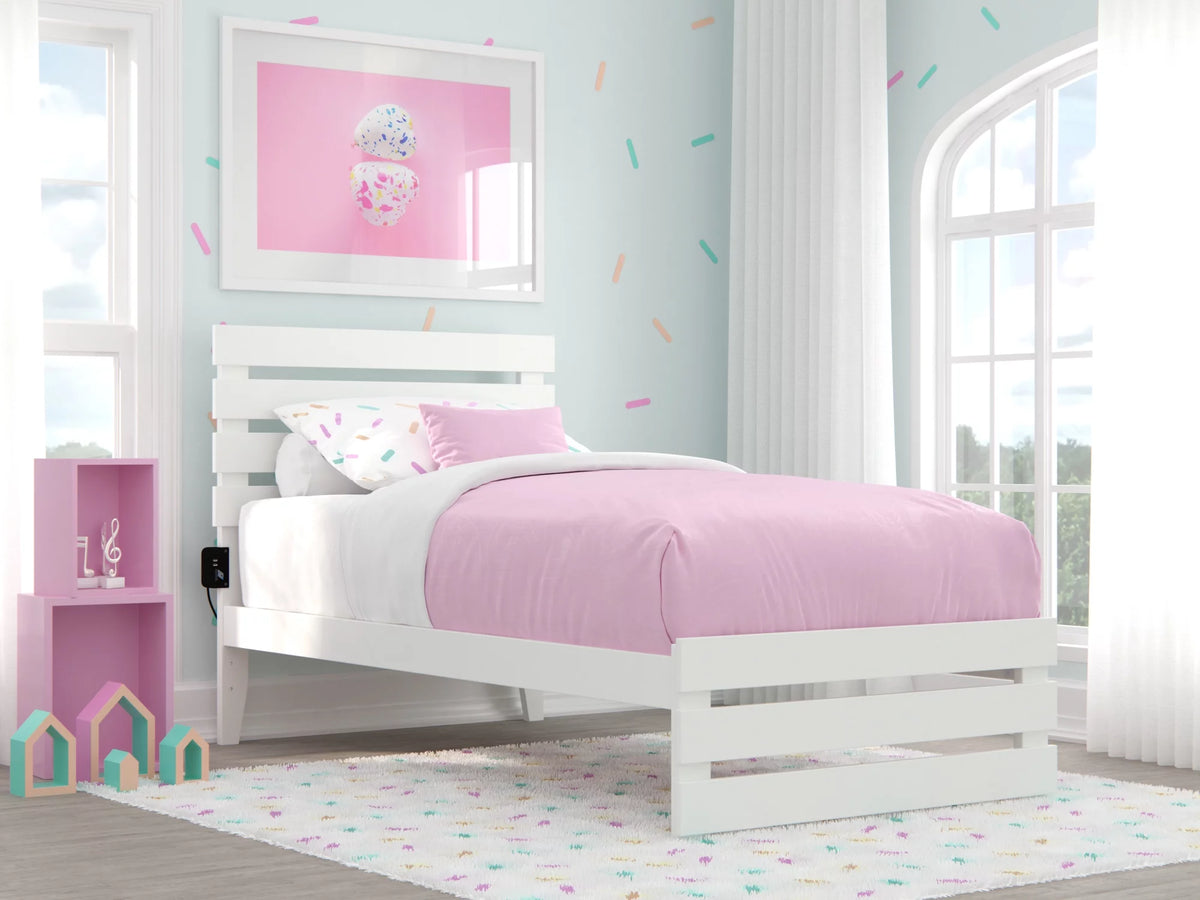 Twin Bed with Footboard in White D457