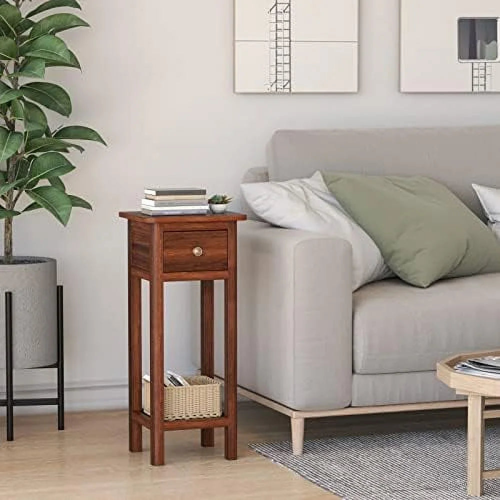 31 Inch Grey Acacia Wood End Table with Drawer D358
