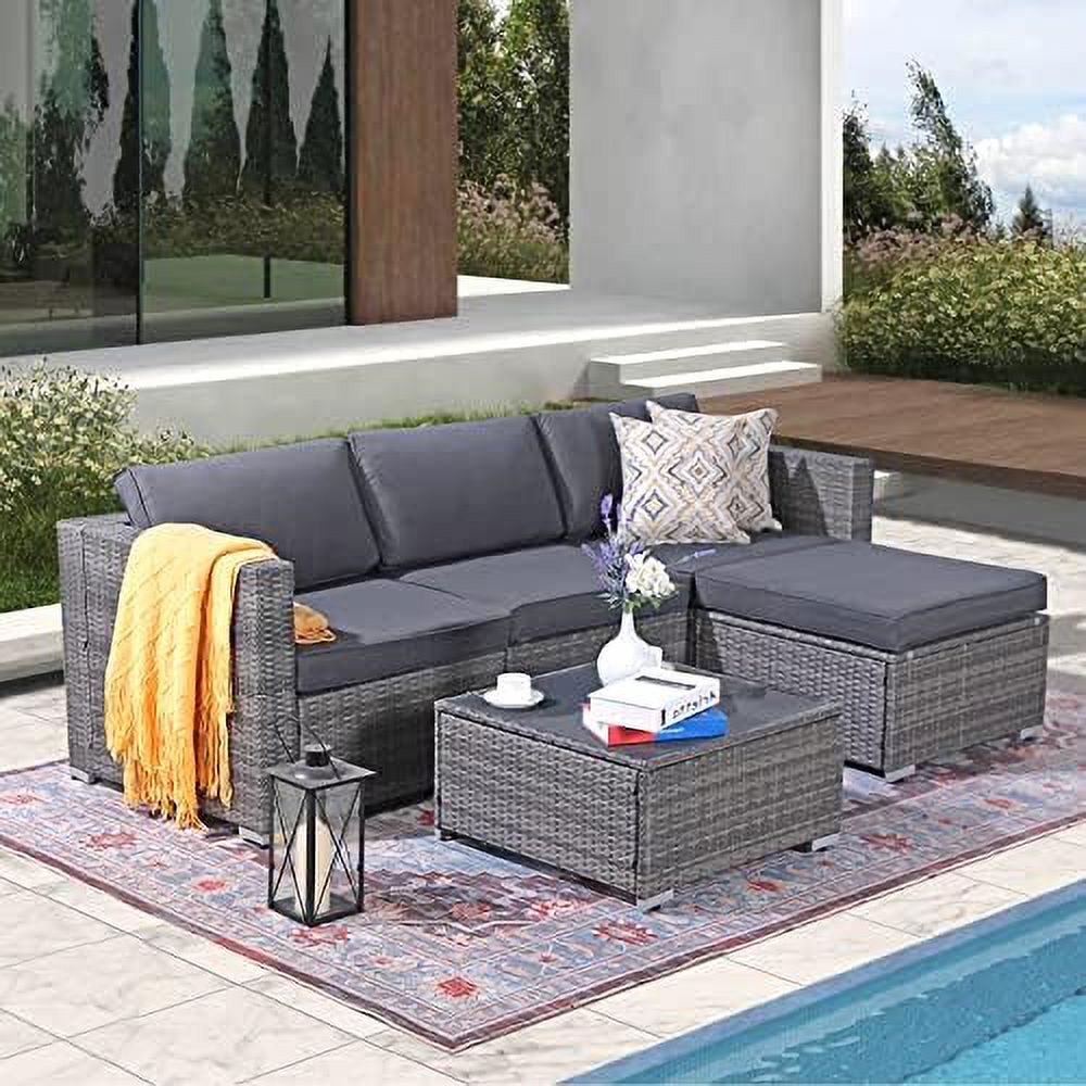 3 Piece PE Wicker Rattan Outdoor Sectional Sofa with Coffee Table N88787