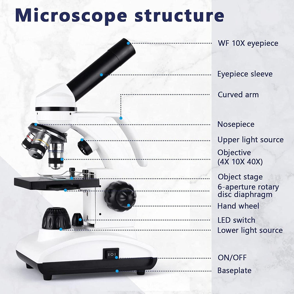 Cordless Biological Compound Monocular Microscope with Slides Set and Phone Adapter C313