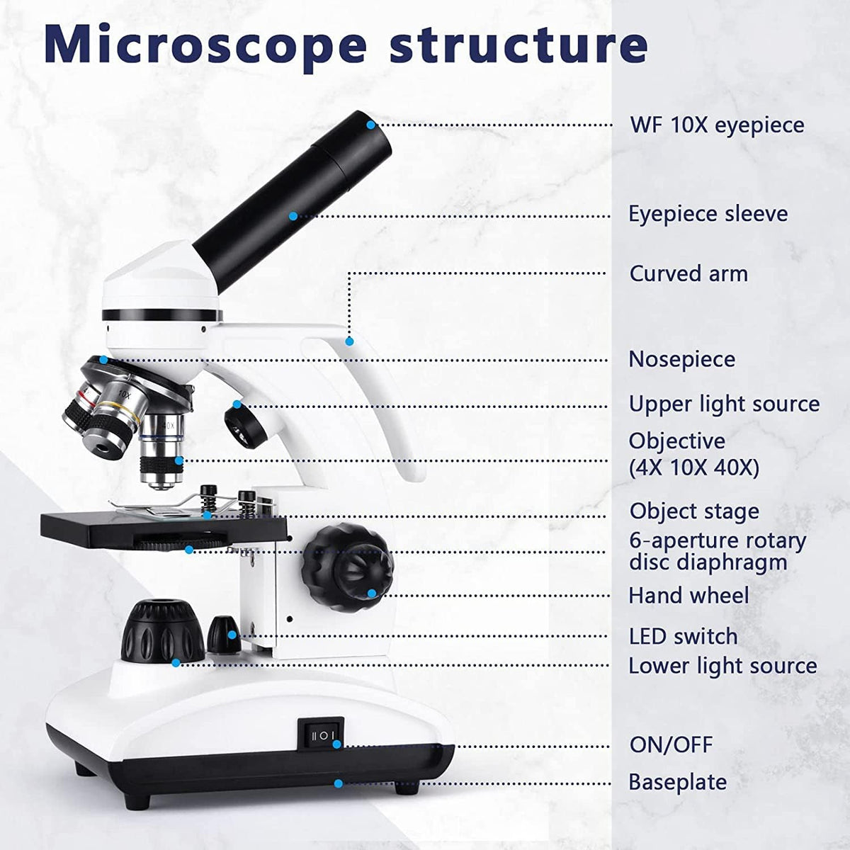 Cordless Biological Compound Monocular Microscope with Slides Set and Phone Adapter C313