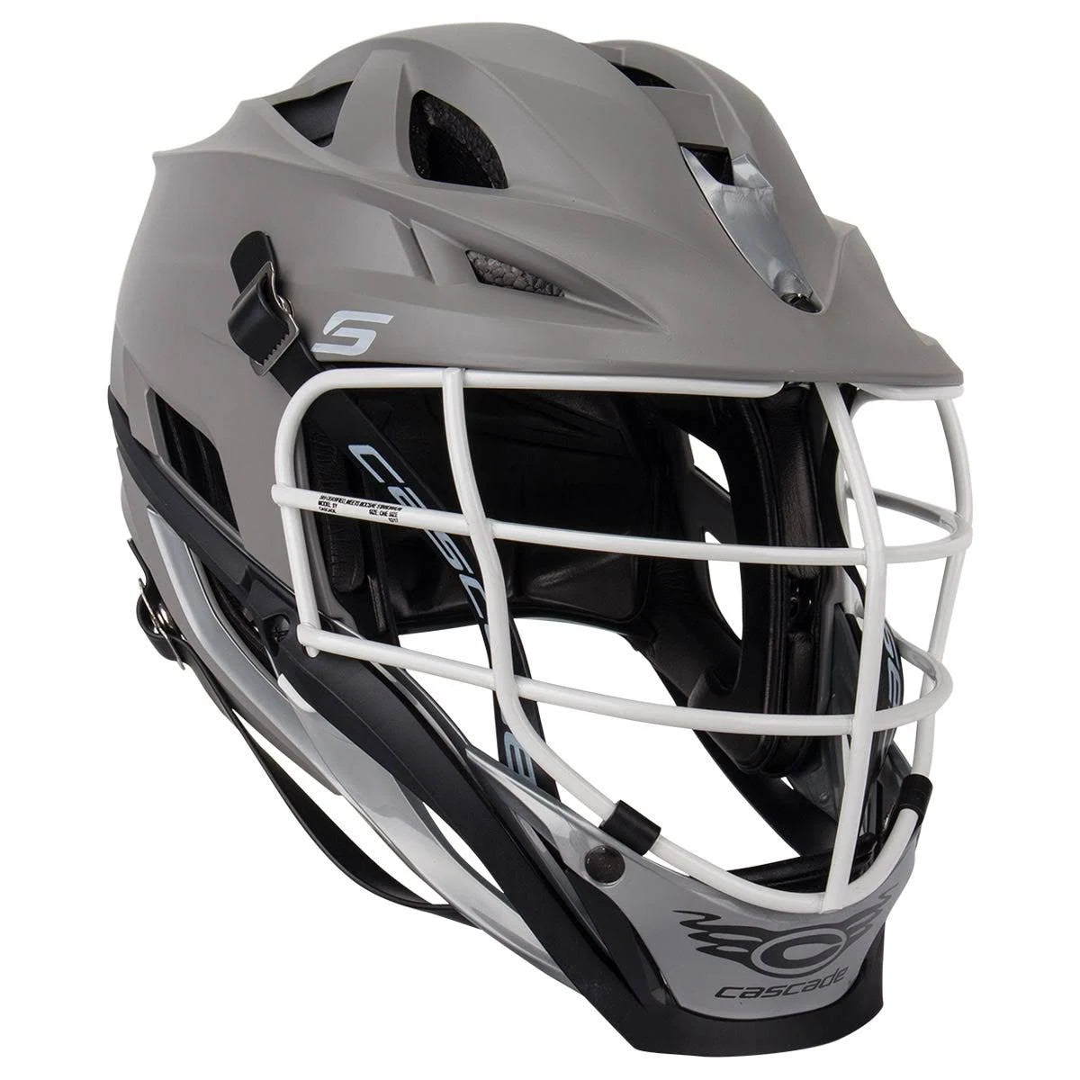 Matte Gray Lacrosse Helmet with Pearl White Cage F821557