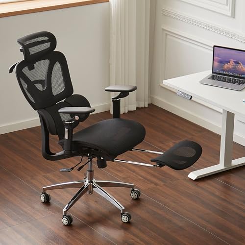 Black Ergonomic Mesh Office Chair with Footrest N1392