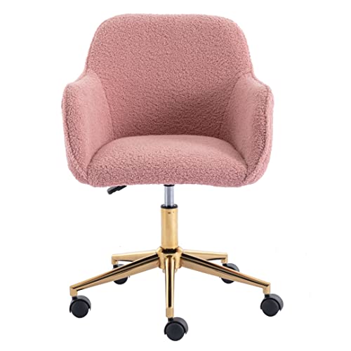 Pink Faux Fur Upholstered Swivel Desk Chair B1485