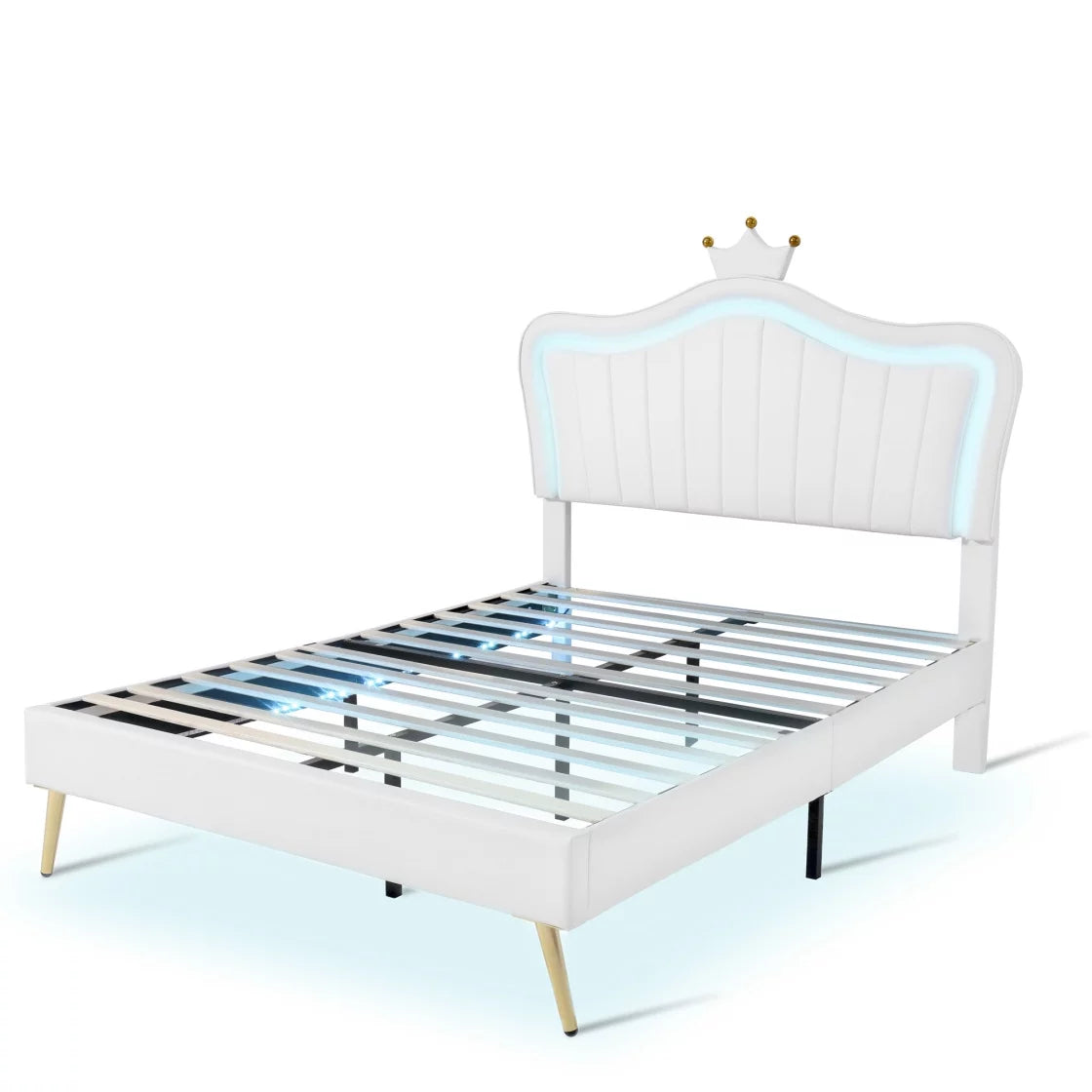 White Full Size Upholstered Platform Bed with LED Lights Y979953