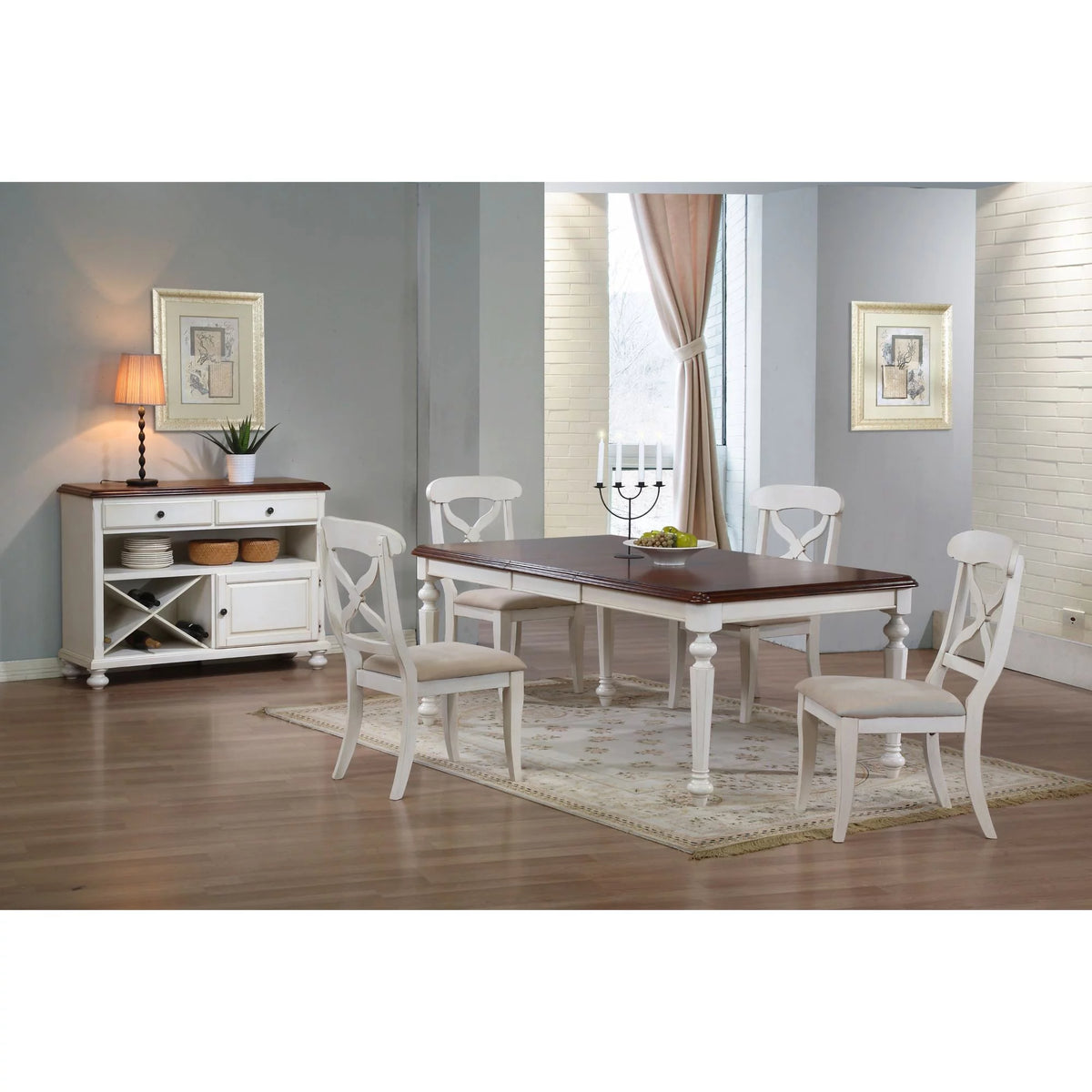 Antique White and Brown Rectangular Dining Table T95308