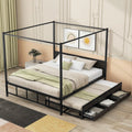 Queen Metal Canopy Bed Frame with Headboard and 3 Storage Drawers D428