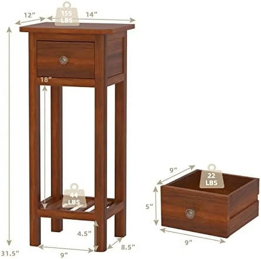 31 Inch Grey Acacia Wood End Table with Drawer D358