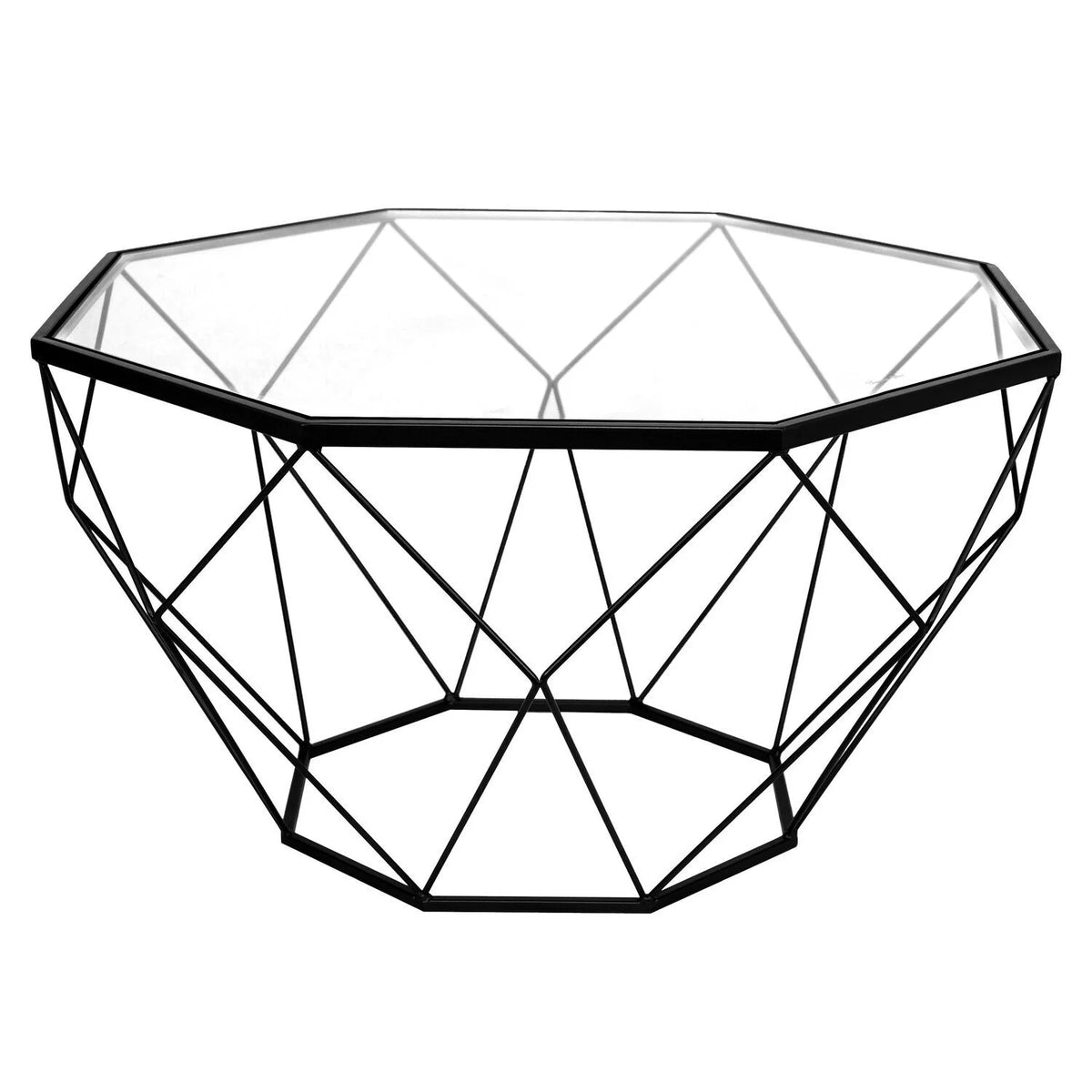 Modern Octagon Glass Top Coffee Table With Geometric Base A699