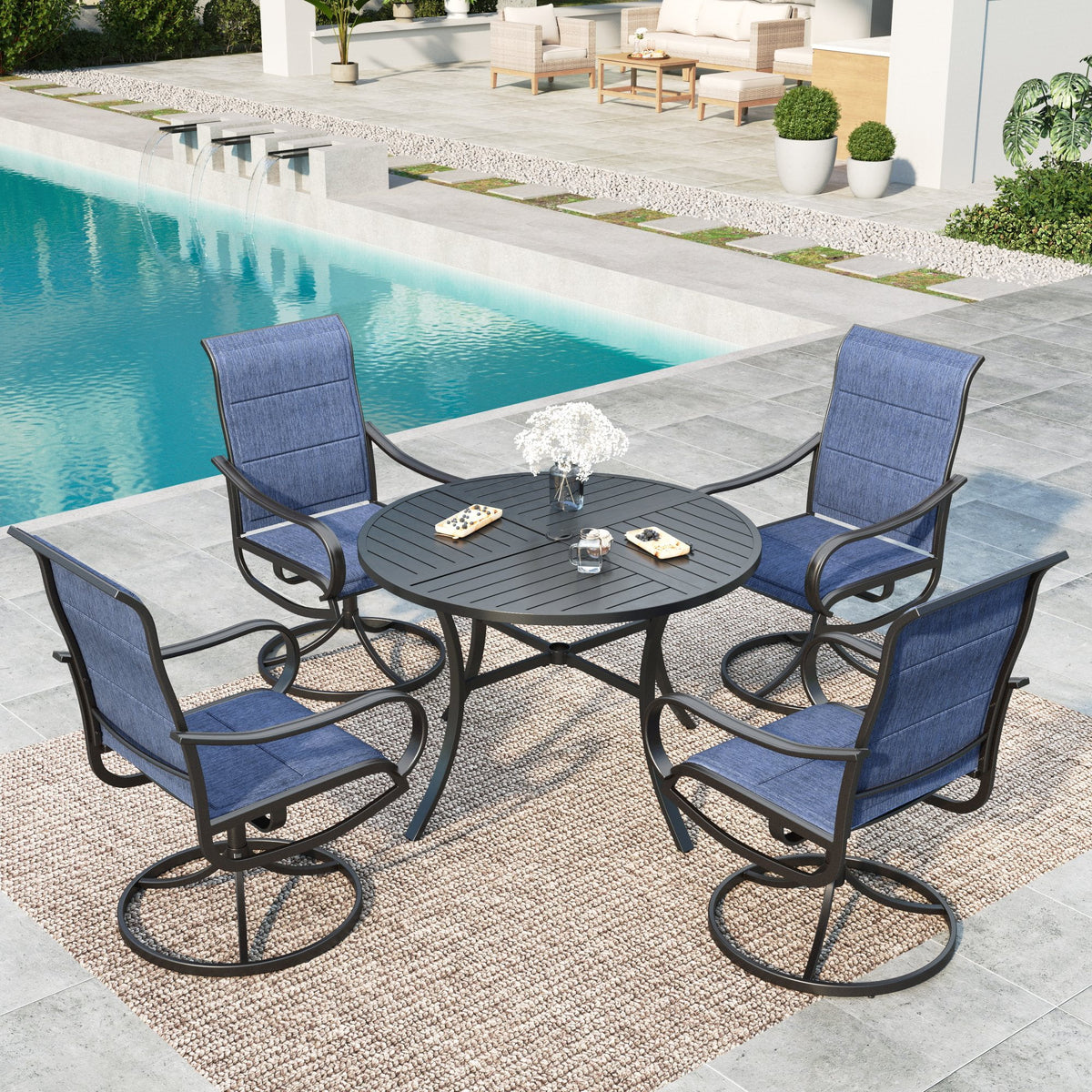 5-Piece Outdoor Patio Dining Set with Swivel Chairs & Round Table J3098