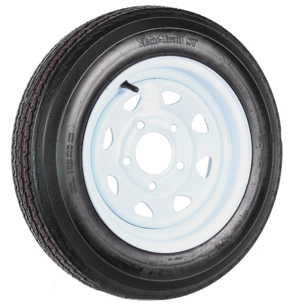 4.80-12 Trailer Tire On Rim 5 Lug White Spoke Wheel J9685