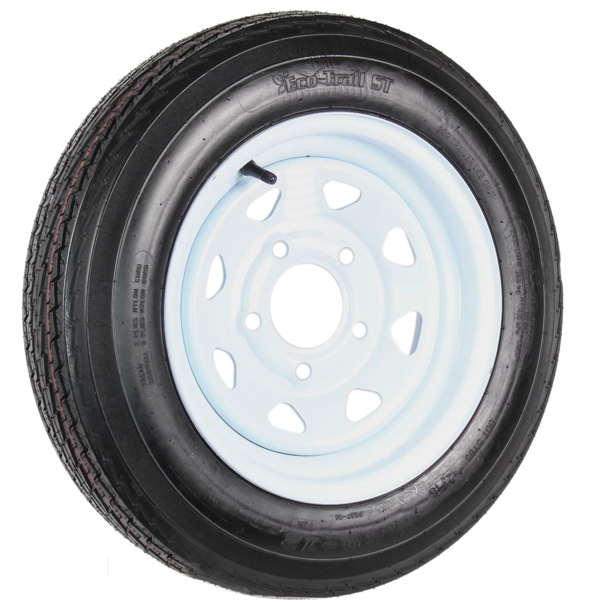 4.80-12 Trailer Tire On Rim 5 Lug White Spoke Wheel J9685