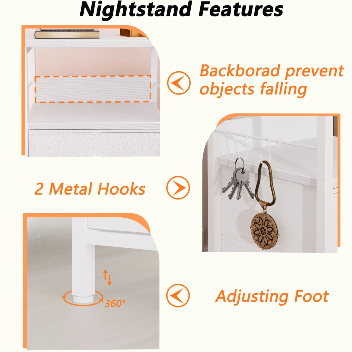 Set of 2 Nightstands with Charging Station and 2 Fabric Drawers I992
