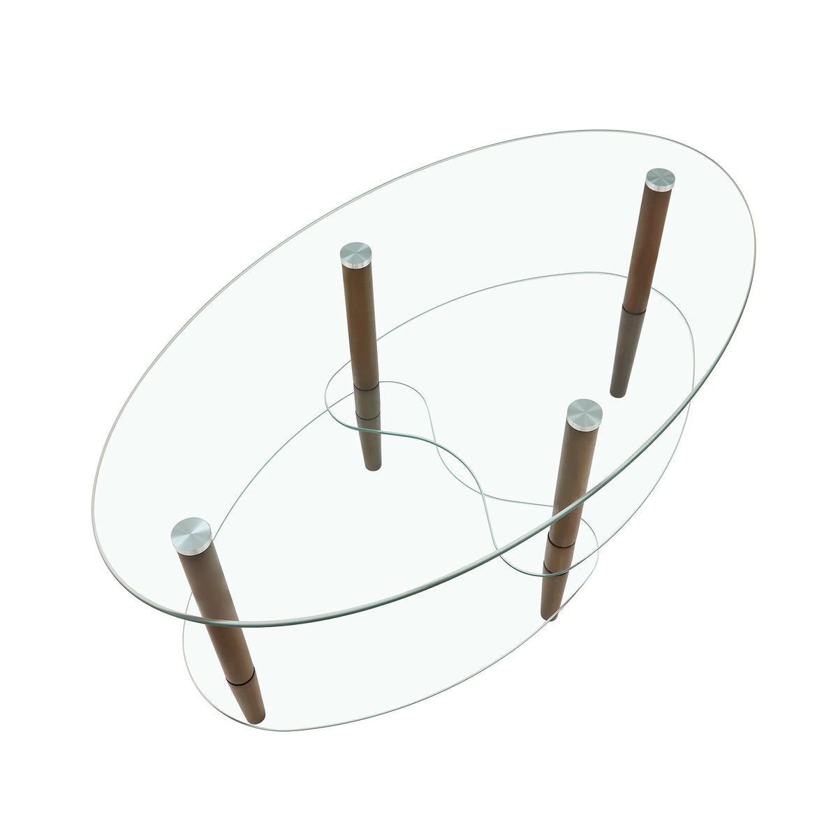 Oval Glass Coffee Table with Oak Wood Legs O534138