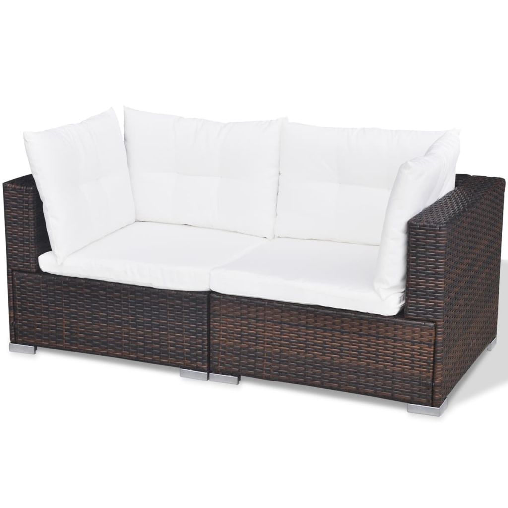 10 Piece Brown Poly Rattan Sectional Cushioned Sofa Set with Coffee Table and Ottoman P5722