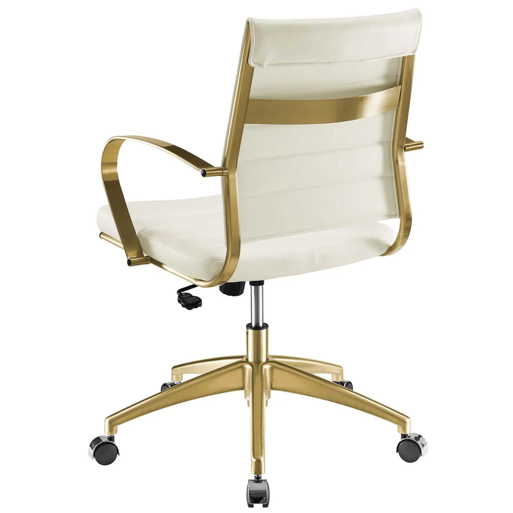Gold White Faux Vinyl Leather Aluminum Office Chair N4160