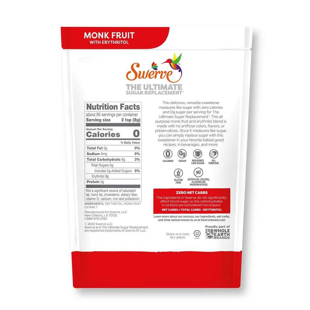 Monk Fruit Granular Sugar Replacement Sweetener, 24 Ounce Bag W4345