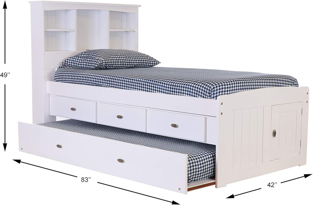 White Twin Bookcase Bed with 3 Drawers and Trundle H49120