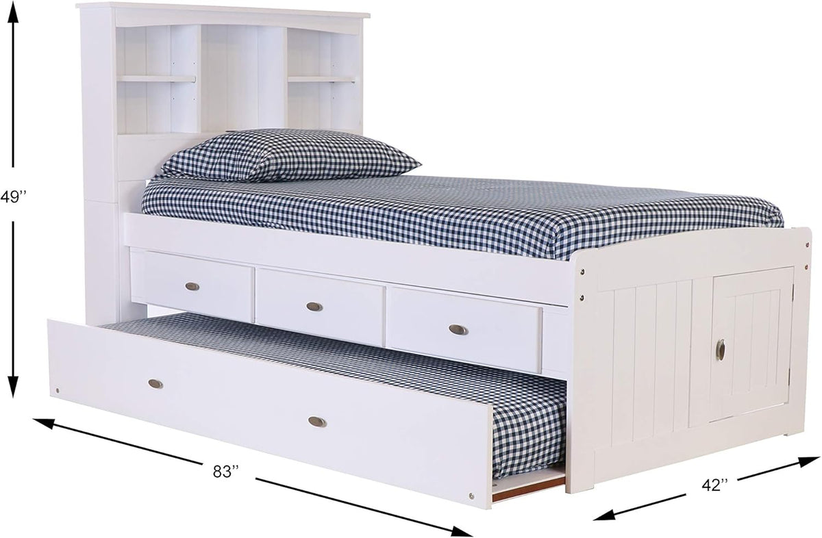 White Twin Bookcase Bed with 3 Drawers and Trundle H49120
