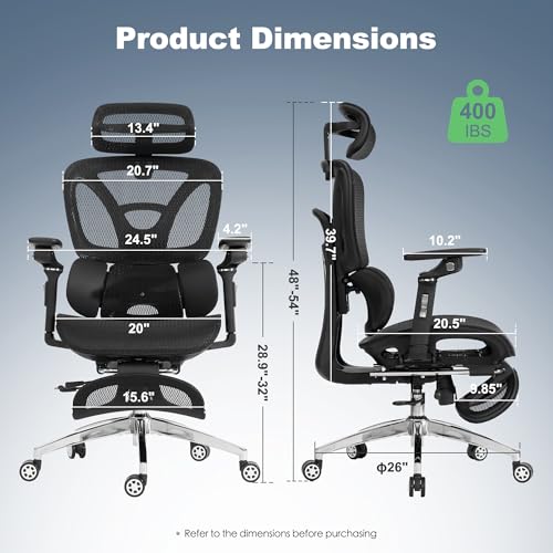 Black Ergonomic Mesh Office Chair with Footrest N1392