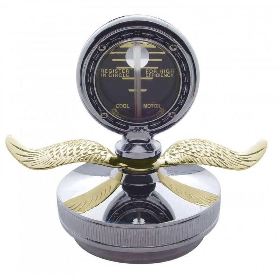Chrome Aluminum Motometer with Base and Gold Wings L28634