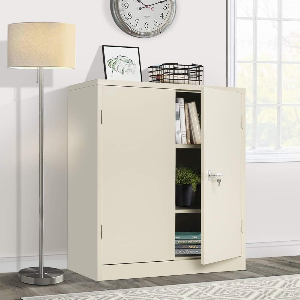 Gray Lockable Steel Storage Cabinet with Doors and Shelves W790320