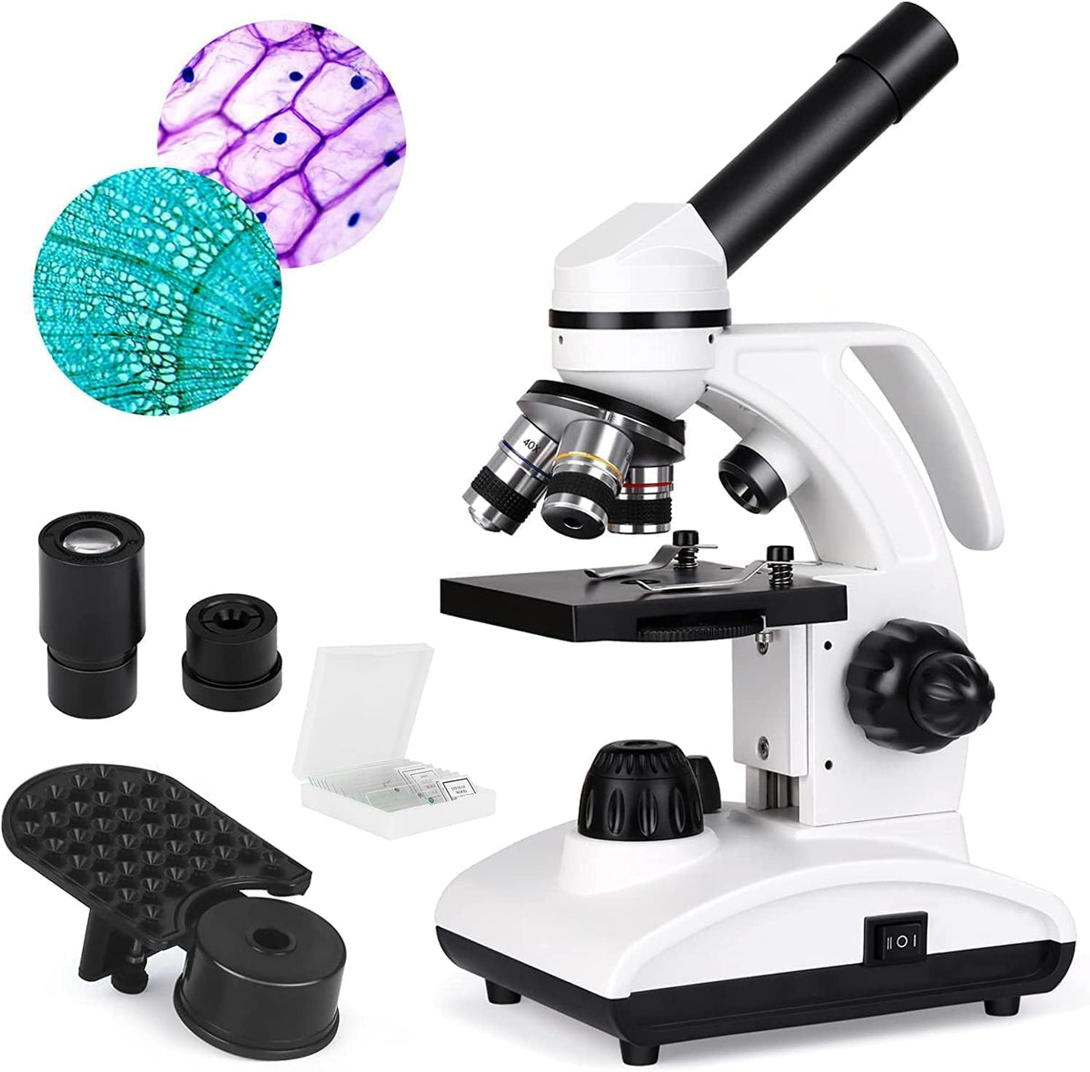 Cordless Biological Compound Monocular Microscope with Slides Set and Phone Adapter C313