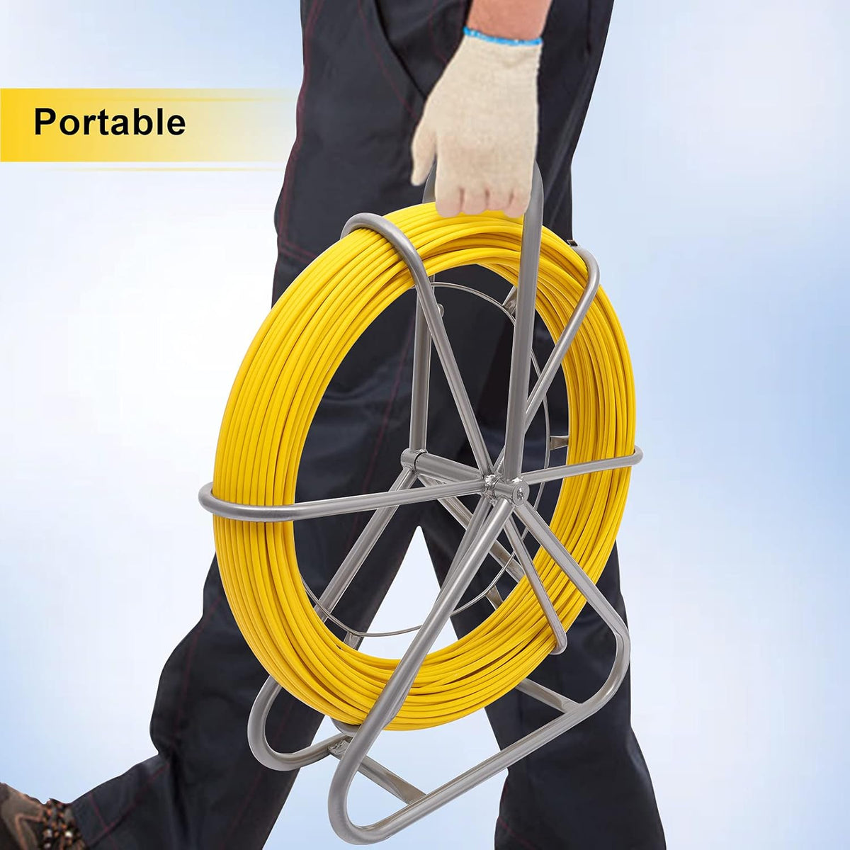 Fiberglass Fish Tape Reel Duct Rodder with Cage and Wheel Stand Z565831