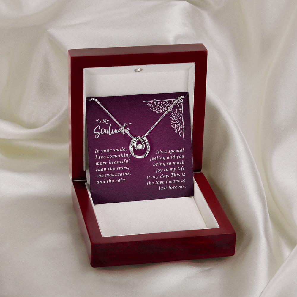 Lucky Horseshoe Necklace Message Card 14k CZ Crystals T386915