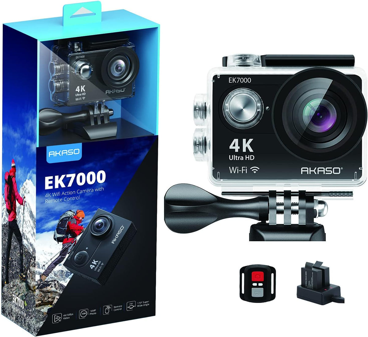 4K Wi-Fi Sports Action Camera Waterproof 12MP 170 Degree Wide Angle Royal Blue Pack of 2 M31485