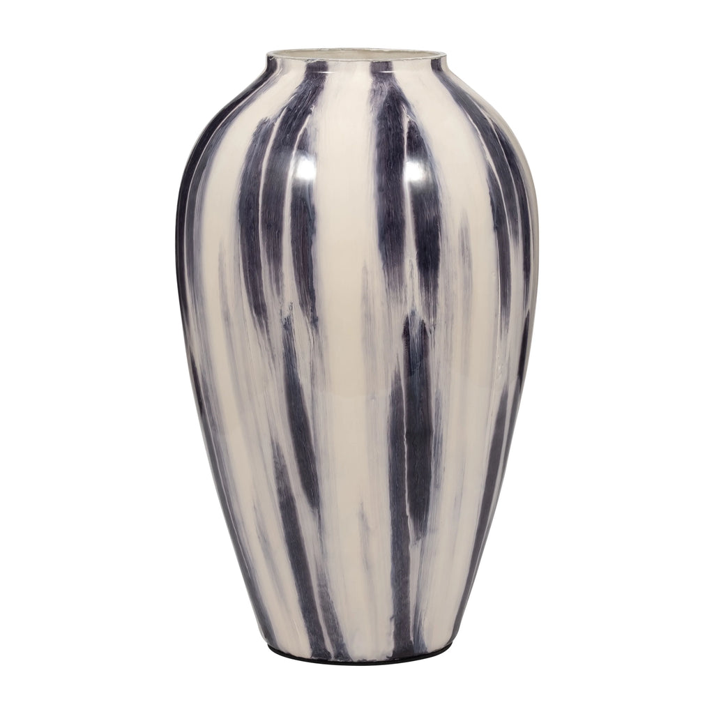20"Hx11" Diameter Glass Striped Vase Black/White Finish N829586