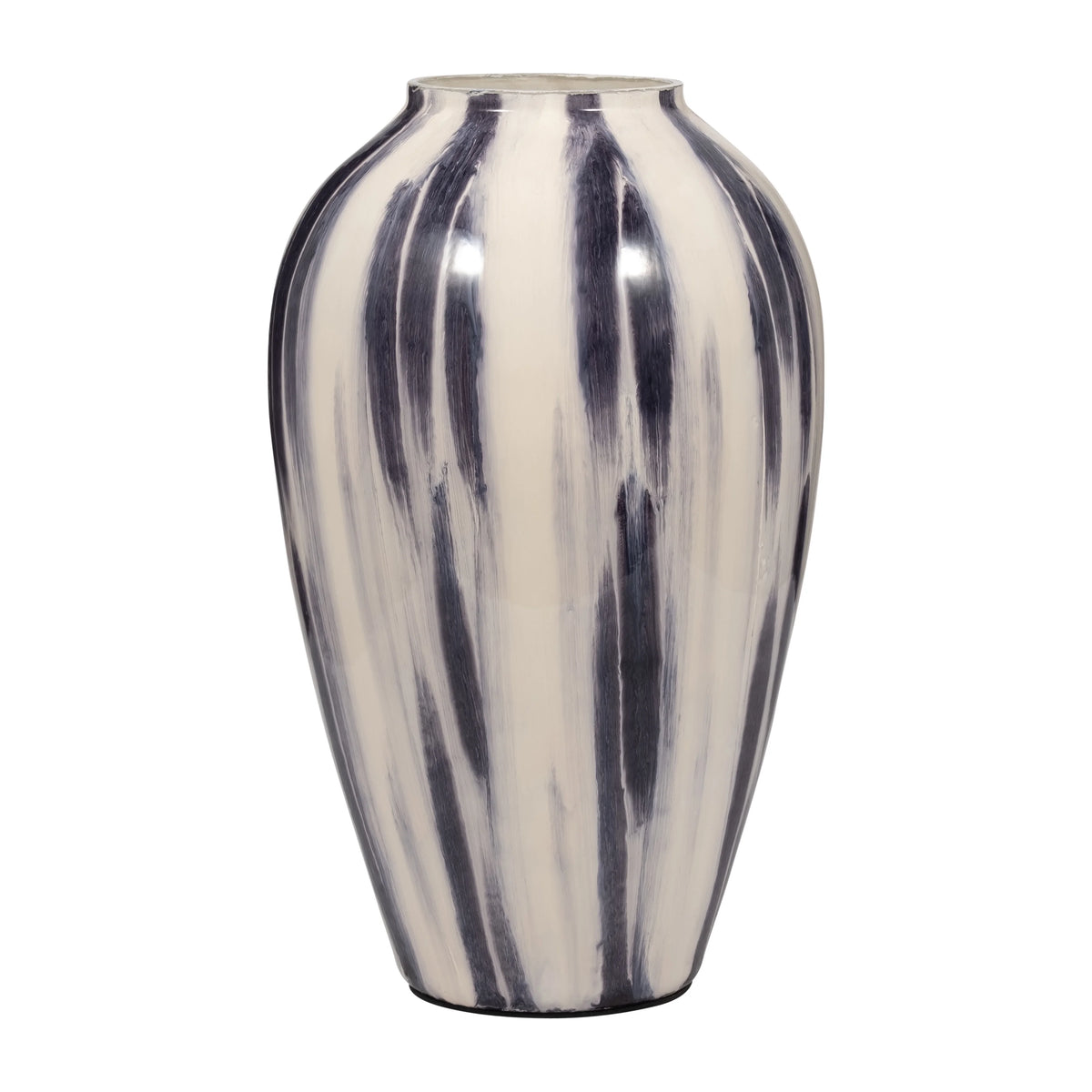 20"Hx11" Diameter Glass Striped Vase Black/White Finish N829586