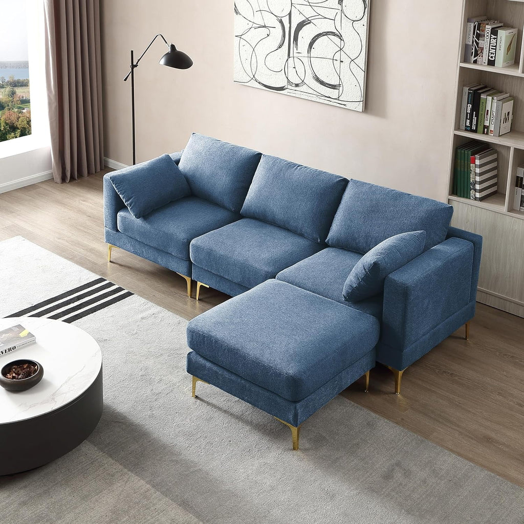 Blue Reversible Modular Sofa with 2 Pillows T5753