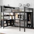 Queen Size Black Metal Loft Bed with Wardrobe and L-Shaped Desk M866