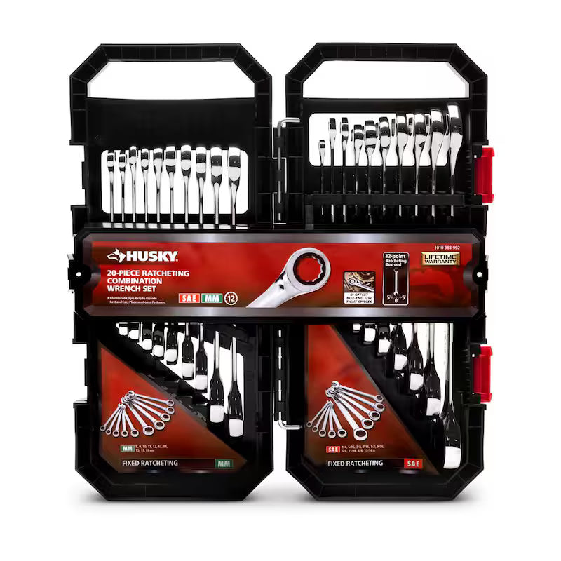 20-Piece SAE/MM Ratcheting Combination Wrench Set I437659