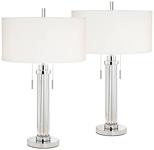 30" Tall Glass Column End Table Lamps Set of 2 J5997