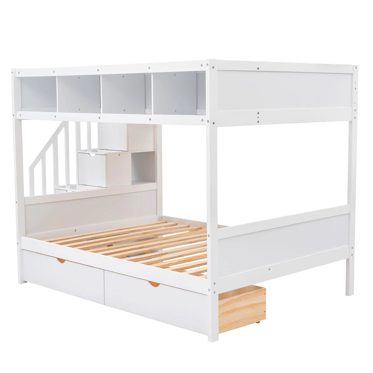 Solid Wood Twin Over Full Bunk Bed with Staircase and 2 Drawers X937