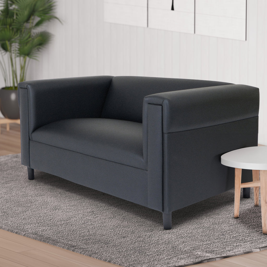 Black Faux Leather Loveseat Sofa with Solid Wood Frame O5055