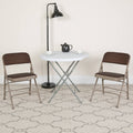 Curved Triple Braced Double Hinged Brown Patterned Fabric Metal Folding Chair O171