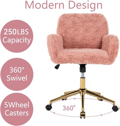 Pink Faux Fur Upholstered Swivel Desk Chair B1485