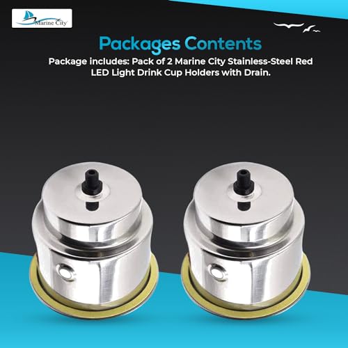 Red LED Light Cup Holder with Drain Stainless Steel Pack of 2 P10872