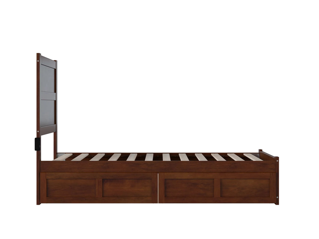 Twin Wood Platform Bed with Headboard Footboard & 2 Storage Drawers, Walnut Q7258